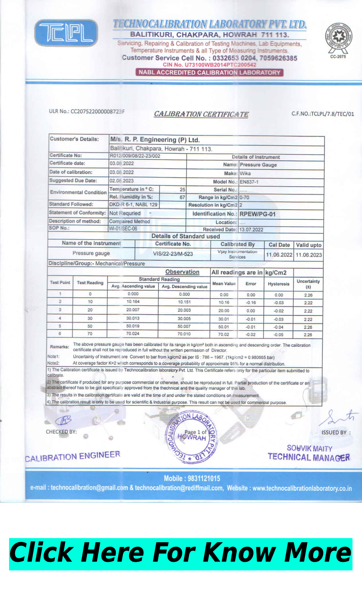 Our Calibration Certificates for Gauges